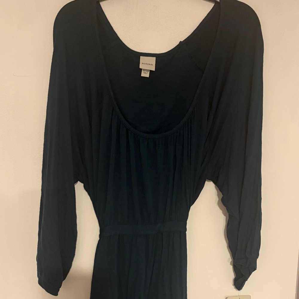Merona Green Long Sleeve Scoop-Neck Waist-Defined Dress